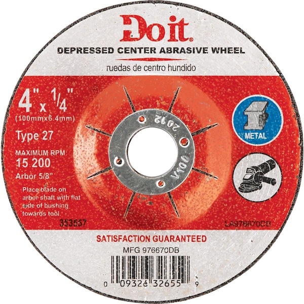 All-Source Type 27 4 In. x 1/4 In. x 5/8 In. Metal Cut-Off Wheel 976670DB - main